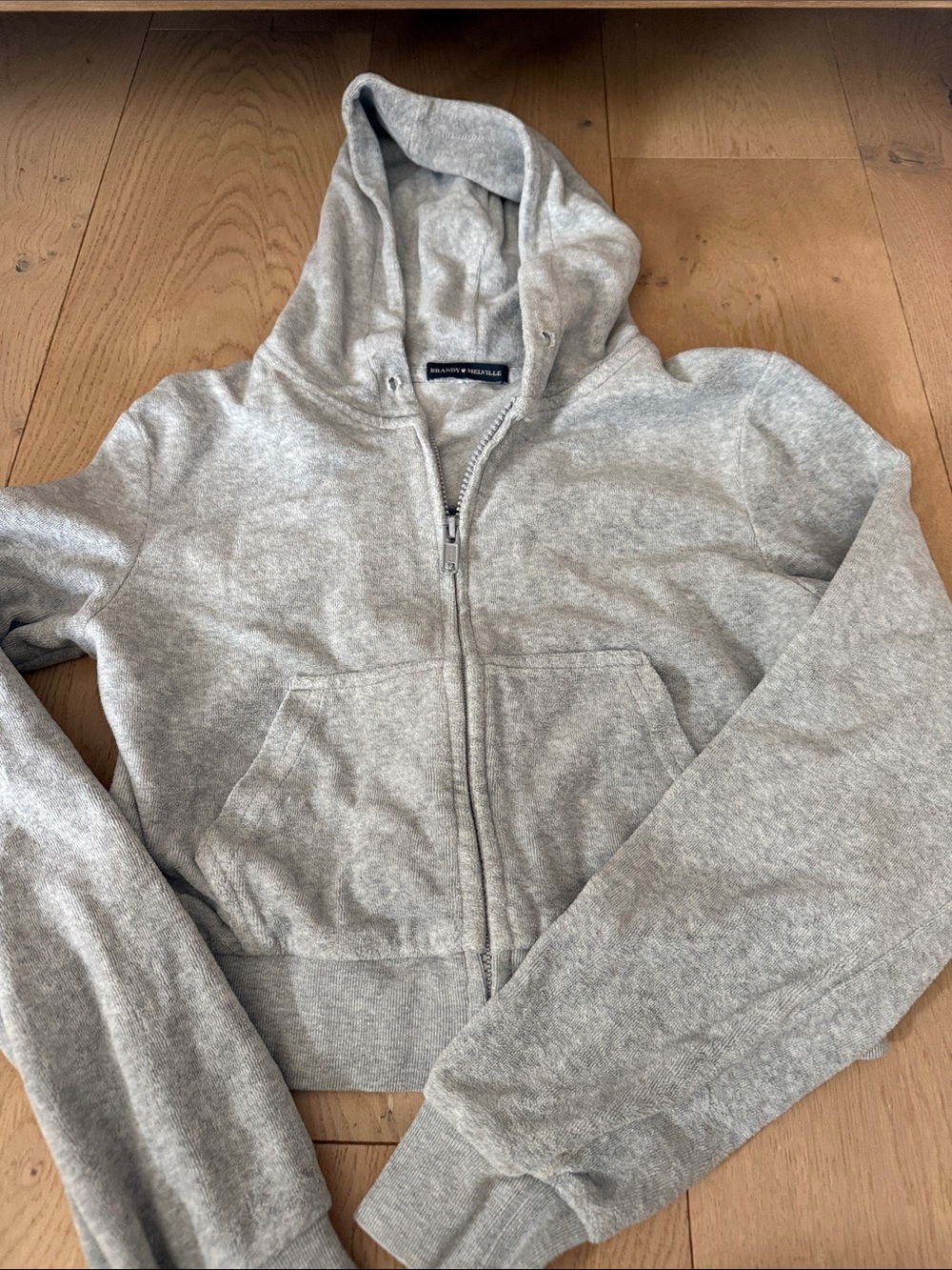 Brandy Melville Light Gray Hooded Zip Sweatshirt - Picture 1 of 9